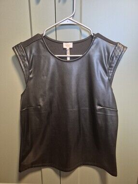 Faux Leather Cap-Sleeve Top